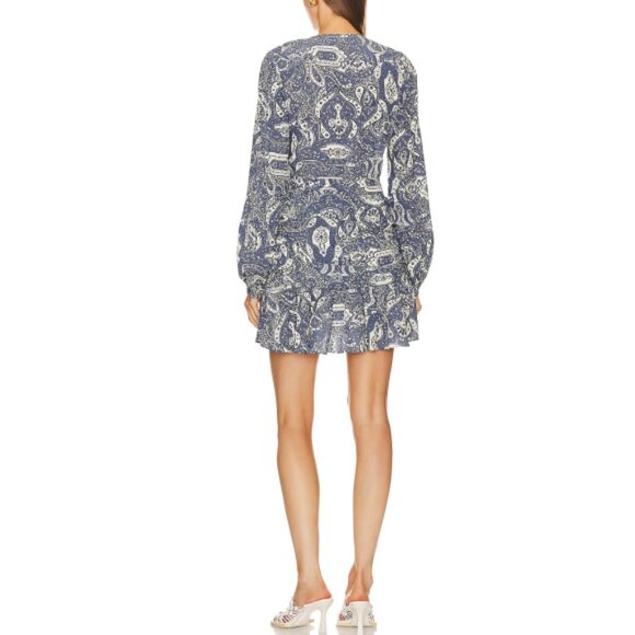 Veronica Beard 'Erinne' Printed Stretch-Silk Mini-Dress, Washed Indigo Multi - Picture 4 of 5